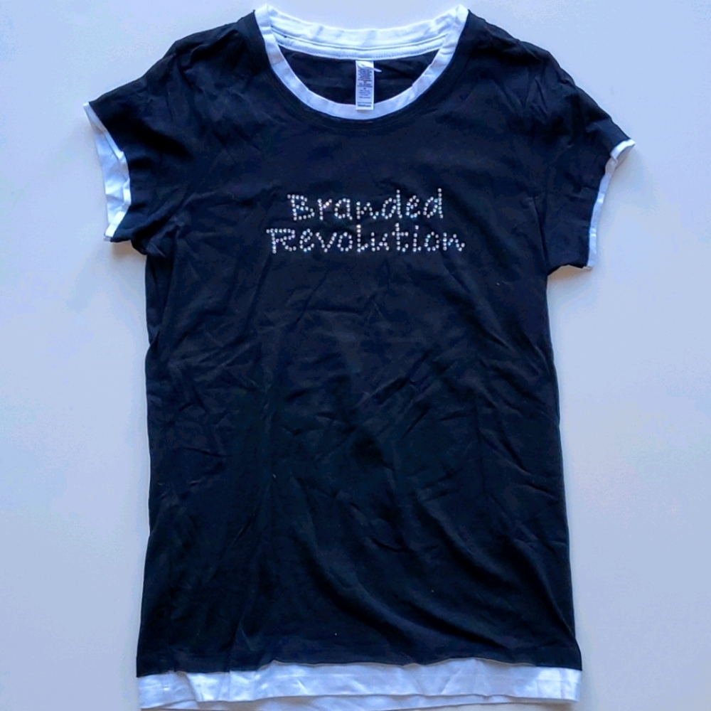 Black and White T-shirt w/Rhinestone Logo